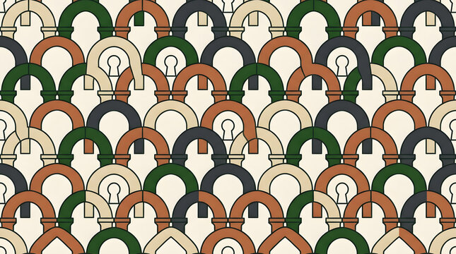 Retro seamless pattern with overlapping colorful arches in green orange