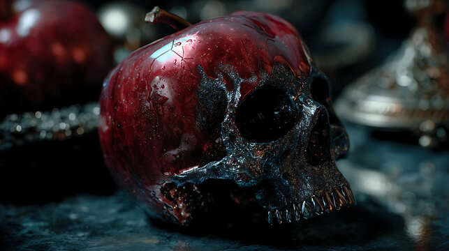 Glossy Red Poison Apple Skull Halloween Spooky Prop   