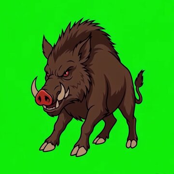 16K Looping Animated Wild Boar Mascot, Green Screen Background