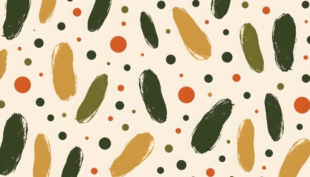 The image features an abstract pattern composed of irregular, elongated brushstrokes and scattered dots on a light background