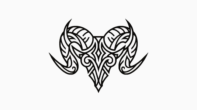 Black tribal tattoo ram horn symbol on white background