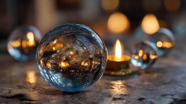 Crystal Ball and Glowing Candles Halloween Magic Esoteric Background   