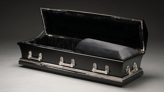 Black Casket with Velvet Interior Open Halloween Coffin Prop