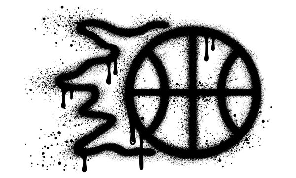 Ball of basketball in graffiti style with black spray paint.