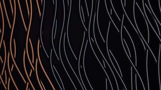 Abstract background with wavy copper and silver lines on a black surface.