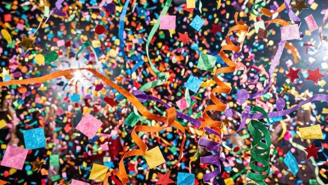 Colorful Confetti and Streamers &ndash; Vibrant Celebration Party Background