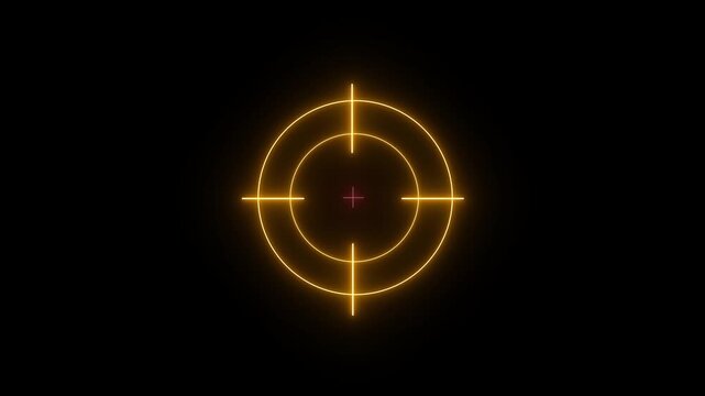 Glowing neon light target icon animation. Military training, Military target icon animation on black background