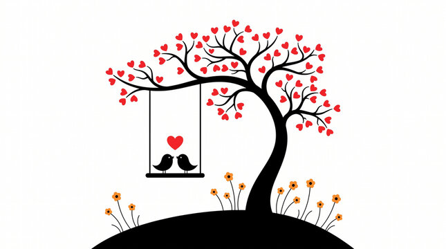 Two birds swing together.