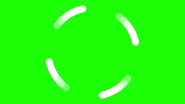 Animated white dashed circular loading spinner animation on green screen