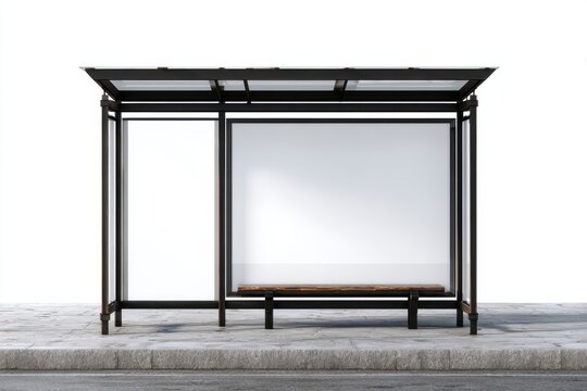 Modern Empty Bus Stop Shelter with Blank Advertisement Display