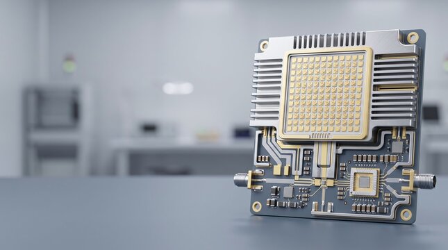 Terahertz 6G RF Front-End Module with Cleanroom Lighting with copy space 3D illustration