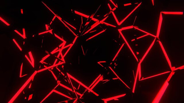 Red Futuristic Space Abstract Neon Geometric Shards Background VJ Loop in 4K
