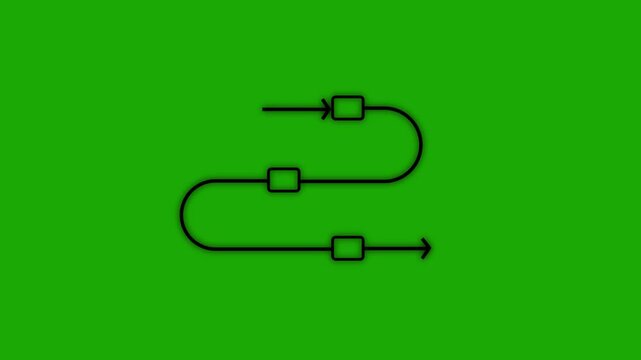 Animated s-curve process flowchart with nodes on green screen for business presentations diagram workflow