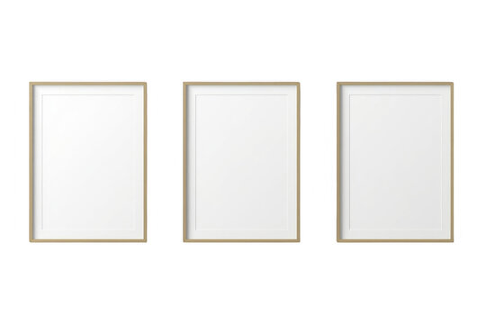 Set of three blank vertical picture frames isolated