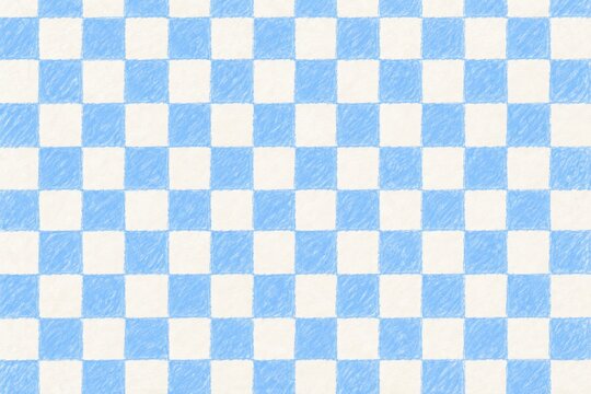 Pastel blue checker seamless pattern with hand-drawn crayon texture, irregular plaid squares for textile fabric wallpaper wrapping paper and kids room decor