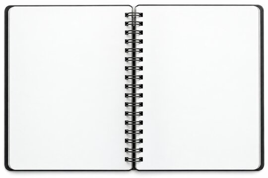 Open blank white notebook with empty pages and central binding, minimalist paper spread for stationery mockups, branding layouts, editorial planning, and printable template design