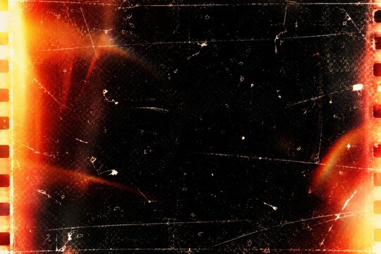 Retro film light leak overlay with scratches dust grain and flare effects on black background for cinematic photography editing
