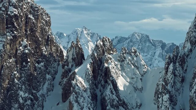 Beautiful Panorama of Dolomites Mountains During Winter