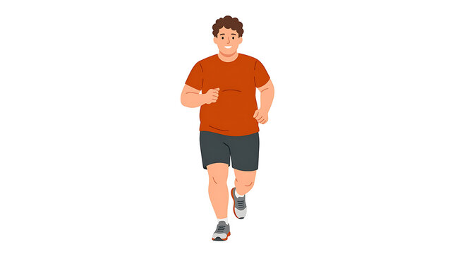 Overweight Man Jogging for Fitness and Weight Loss Illustration Isolated on White Background