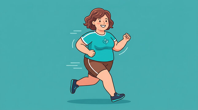 Illustration of a Plus Size Woman Jogging in Sportswear for Health and Fitness Concept