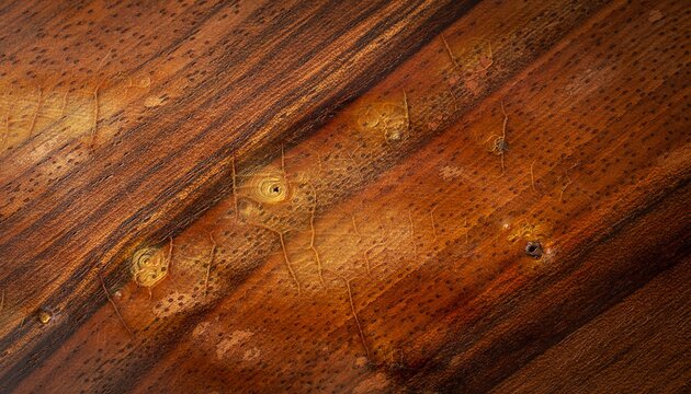 Amber shellac on walnut wood grain texture closeup for furniture design backgrounds or woodworking project templates