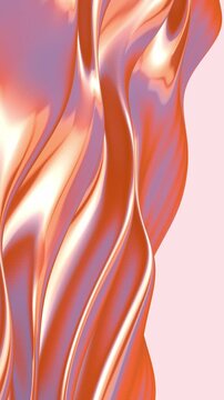 Lustrous copper and metallic rose drapery folds twist vertically against a soft pink backdrop in an elegant 3D render