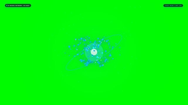An ultra-premium cinematic 3D digital AI brain motion graphics asset with enhanced CSS styling, futuristic HUD overlays, and glassmorphism broadcast elements on a pure #00FF00 green screen background.