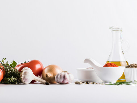 Fresh Cooking Ingredients on White Surface