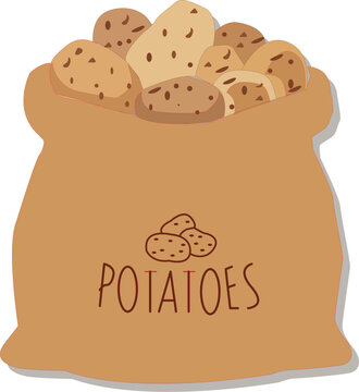 Simple vector illustration of Cartoon Burlap Sack of Potatoes, vector isolated on white