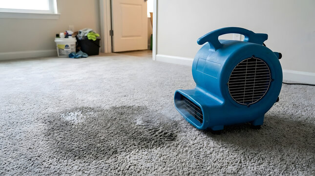 Professional Air Mover Fan Drying Wet Carpet Flood Restoration | Heavy Duty Industrial Carpet Blower Drying Water Stain Floor | Emergency Water Damage Restoration Equipment Drying Room Carpet