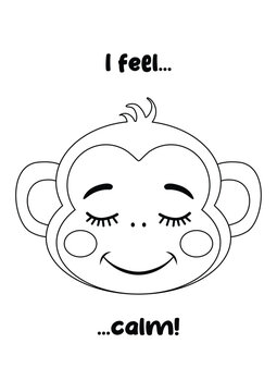 Cute Happy Monkey Coloring Page for Kids Express I Feel Calm