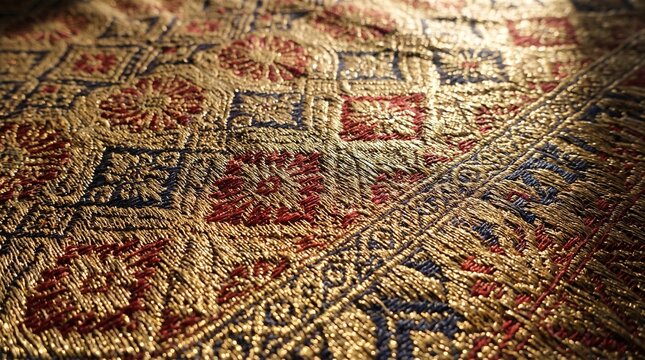 gold-thread details on authentic Palembang songket, South Sumatra, Indonesia
