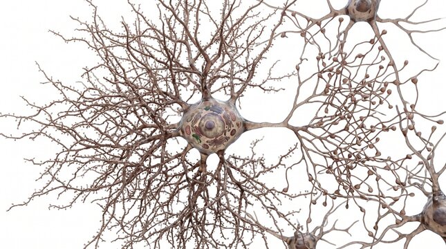 Interneuron anatomical structure Detailed neuron cell structure with intricate dendrites and axon for scientific
