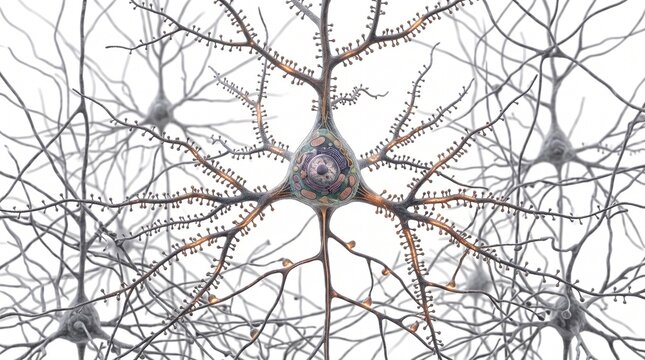 Engram neuron forming Neuron network with synaptic connections in detailed scientific illustration