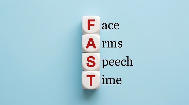 Fast medical mnemonic for stroke symptoms awareness on blue background