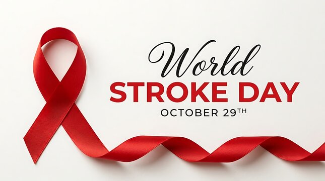 Red awareness ribbon for world stroke day on white background