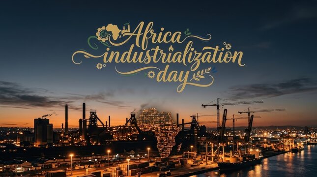 Africa Industrialization Day at an industrial port at night