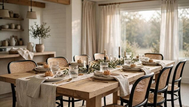 Thanksgiving table setting in a rustic dining room