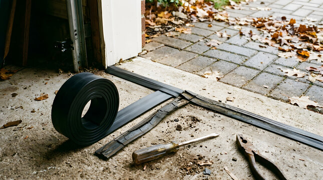 Replacing Weathered Garage Door Bottom Rubber Seal Strip | DIY Garage Door Threshold Weatherstripping Seal Repair | Installing Rubber Bottom Seal On Concrete Garage Floor