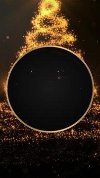 Luxury Gold Particle Christmas Tree Ring Motion Background with Circular Frame and Elegant Copy Space