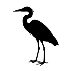 Fototapeta premium Black silhouette of a standing blue heron, isolated on a white background, bird wading bird animal