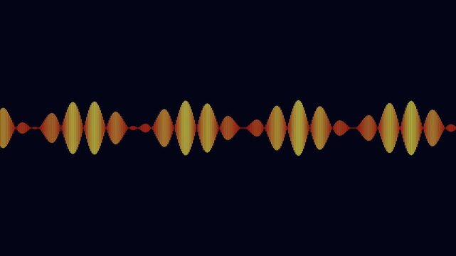 Gold and orange digital audio sound wave oval capsule equalizer on dark background