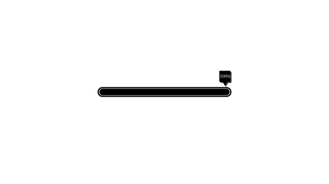 Modern Black Horizontal Loading Bar Animation with One Hundred Percent Tooltip Indicator and Minimal UI Motion Graphics Elements on Alpha Channel