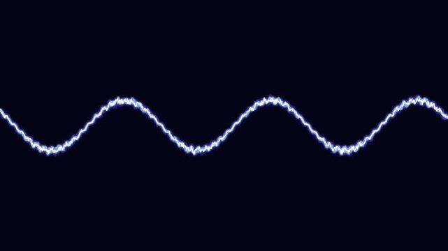 Neon light purple sine wave digital audio frequency line on black background
