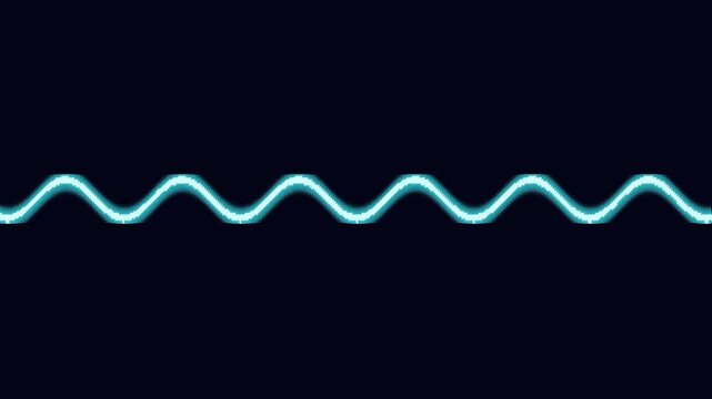 Glowing turquoise neon soundwave audio equalizer frequency line on black background