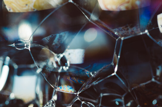 macroshot of iridescent soap foam 