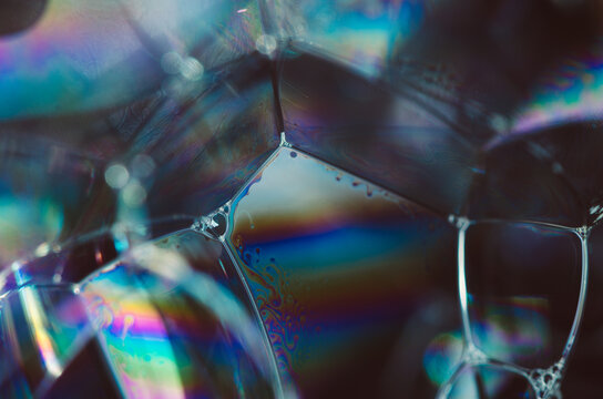 macroshot of iridescent soap foam 