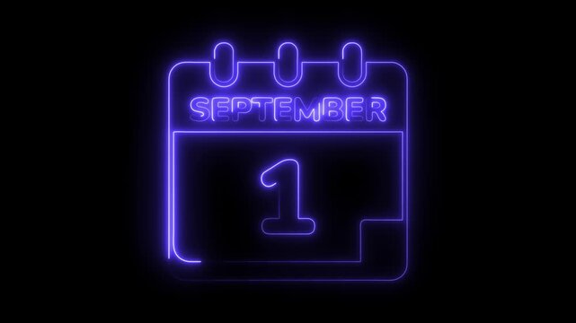 September first neon calendar glowing animation reminder date back to school