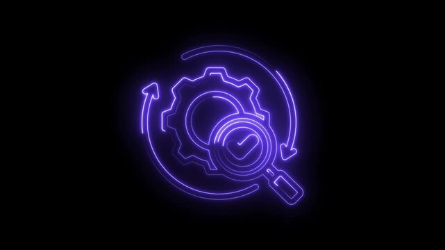 Glowing neon purple abstract icon representing process optimization workflow analysis and