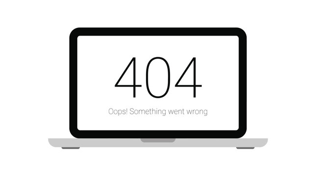 Laptop computer screen showing a 404 error message icon